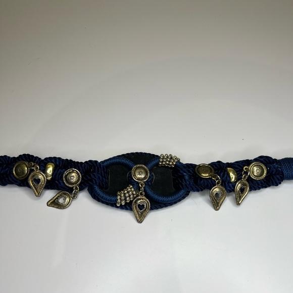 Designer unknown navy passiementerie twisted cord belt with silver charms. - Picture 3 of 4